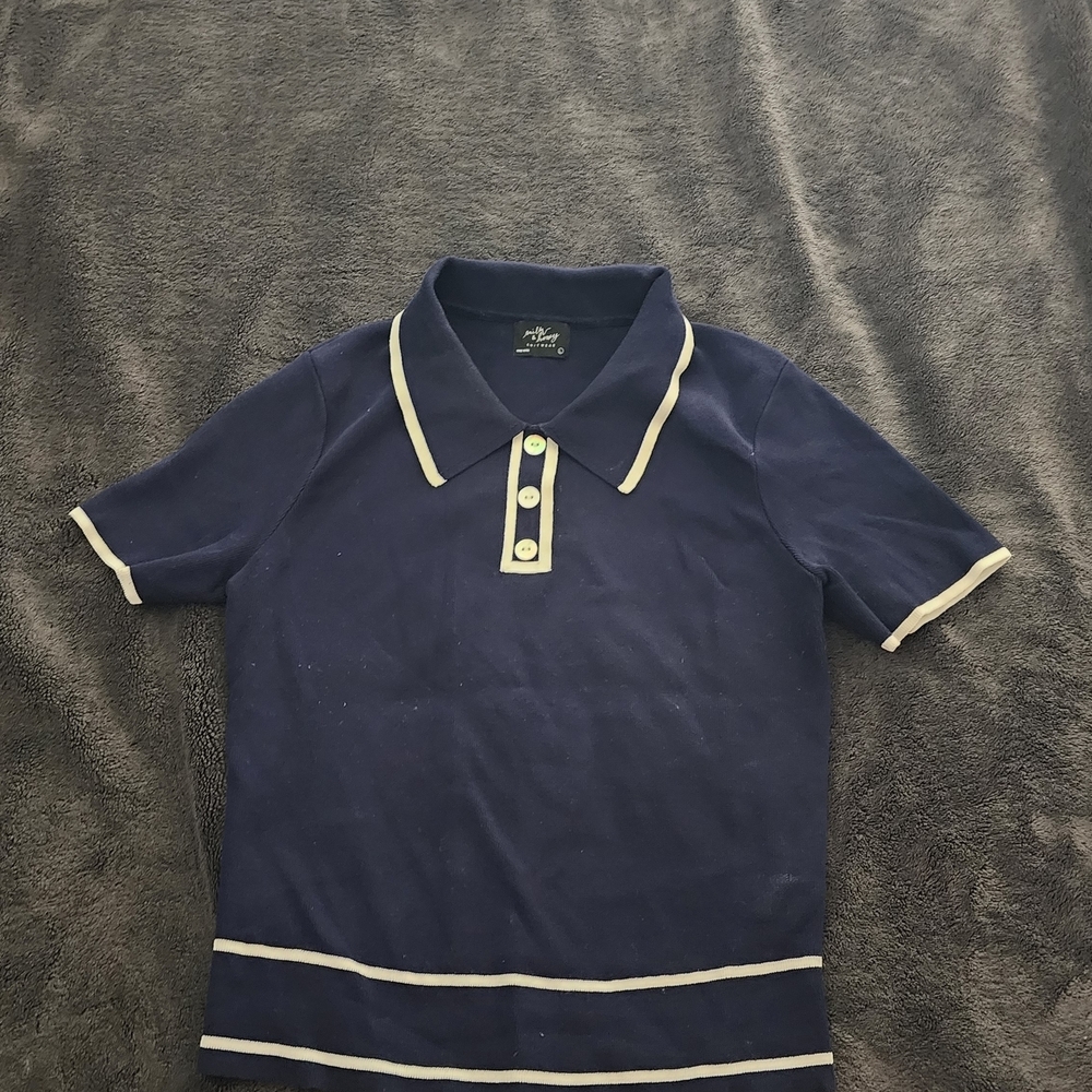 Navy Blue Womens Polo Sweater Top